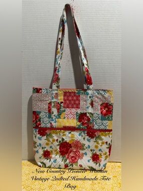 NEW COUNTRY PIONEER WOMAN VINTAGE QUILTED HANDMADE TOTE BAG